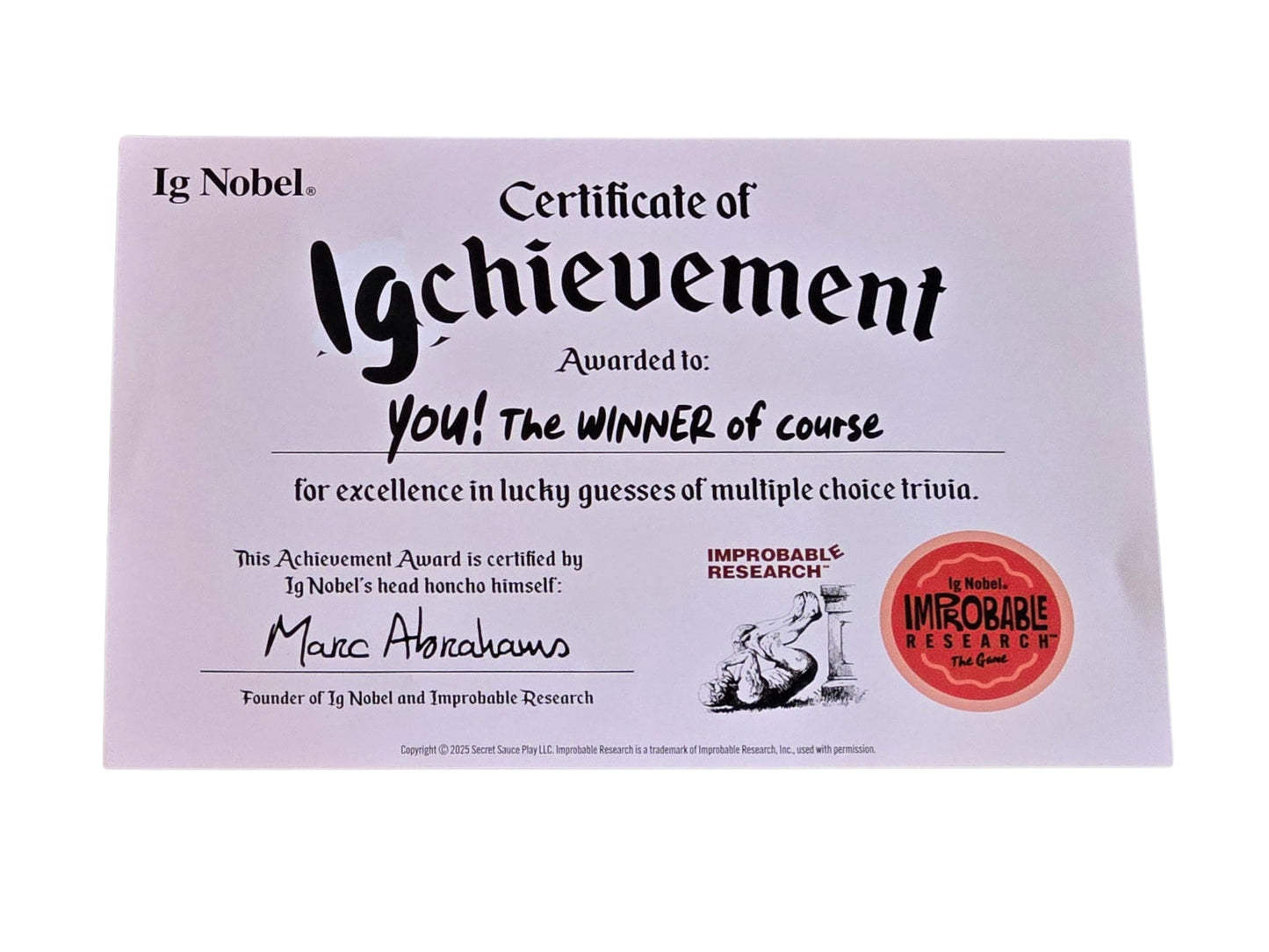 IG NOBEL IMPROBABLE RESEARCH™ The Game, Hysterical Trivia, 250 Cards, for Ages 14+, 2-8 Players