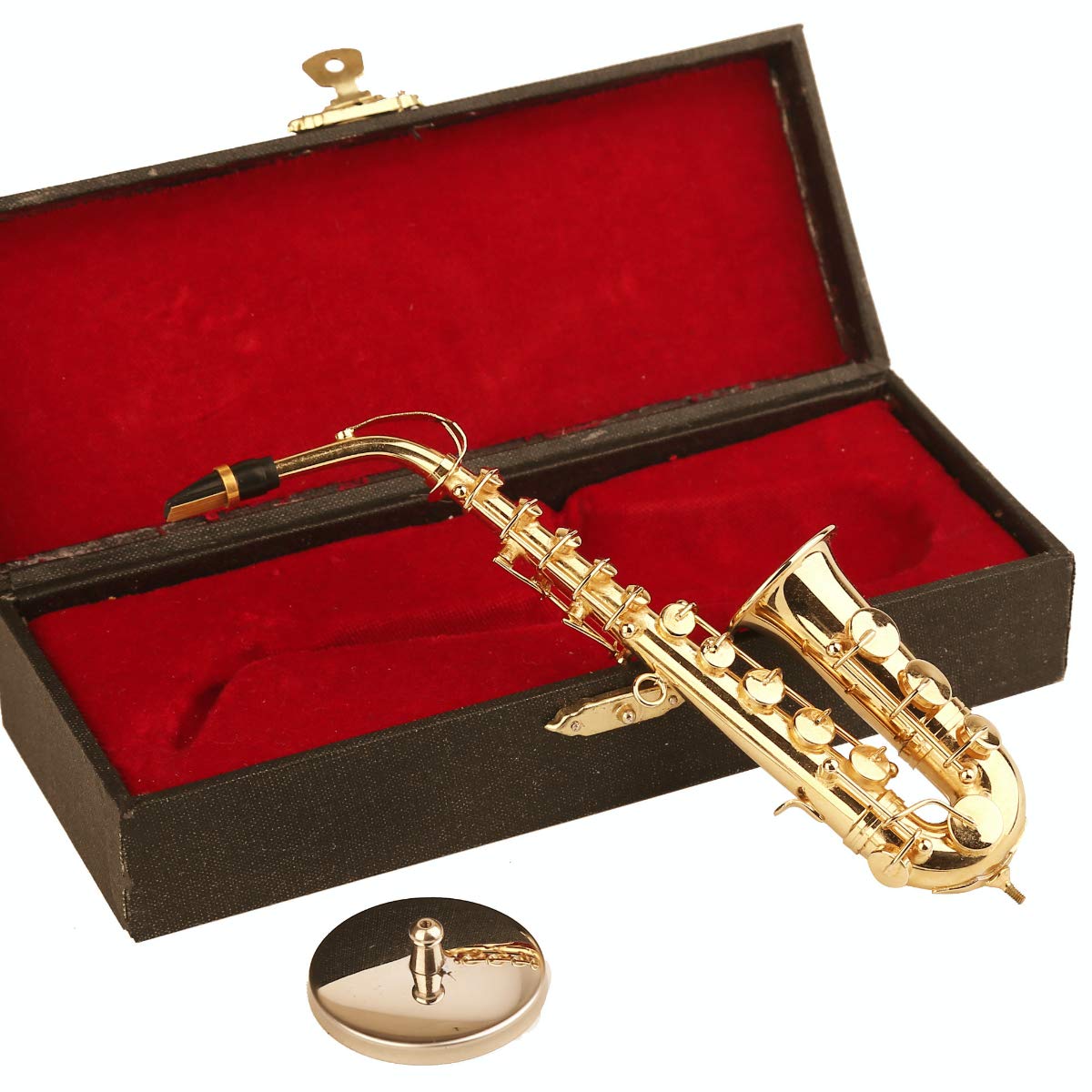 Dselvgvu Miniature Saxophone with Stand and Case Brass Mini Musical Instrument Replica Collectible Figurines Dollhouse Accessories Model Home