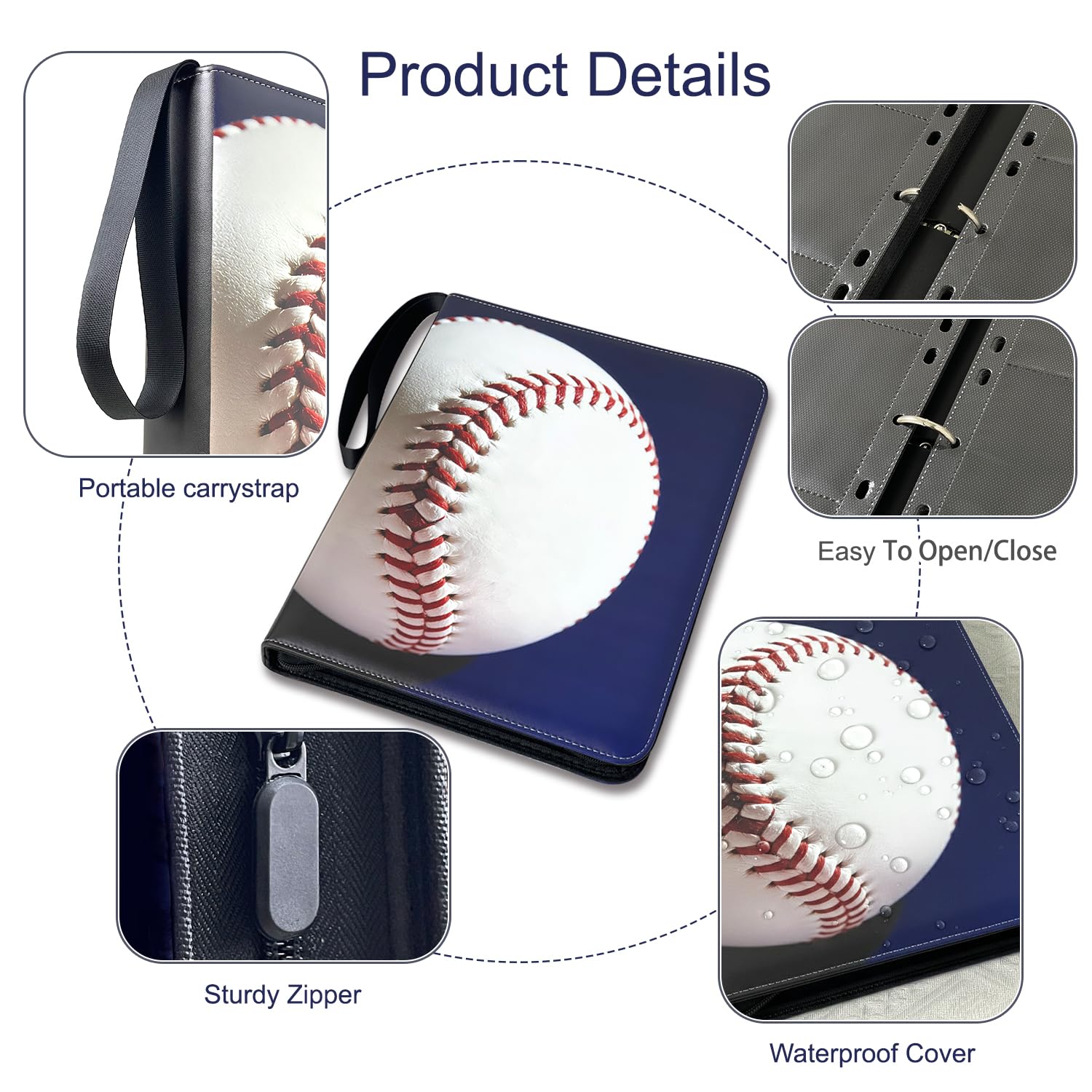 900 Pockets Baseball Card Binder with Premium Black Pages & Sleeves - Trading Card Holder Album Storage Protector for Collectors, Boys & Girls Gift