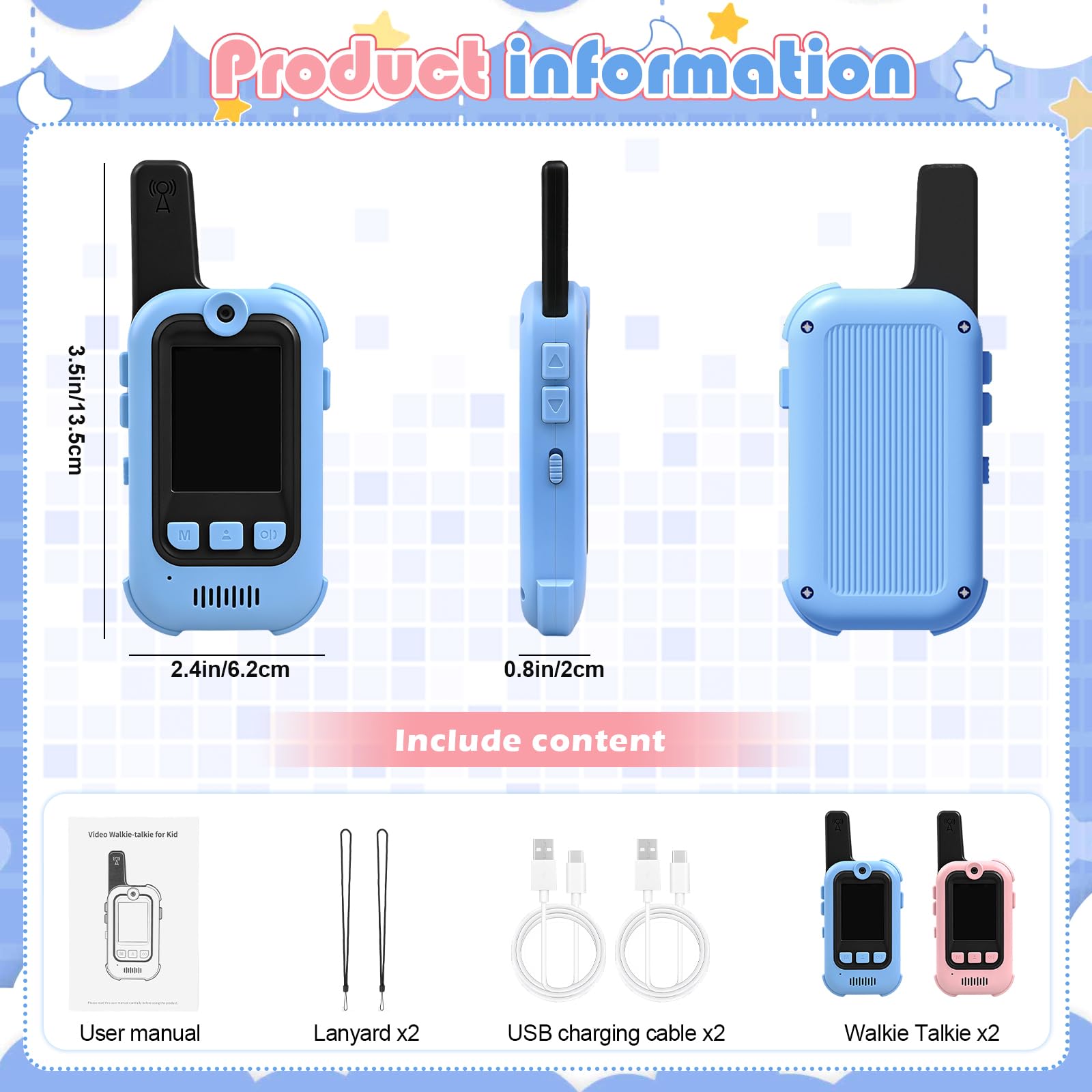 Video Walkie Talkies for Kids 2 Pack, Rechargeable Kids Walkie Talkie with HD Camera, Long Range Face Time Walkie Talkies for Boys & Girls, Electronic