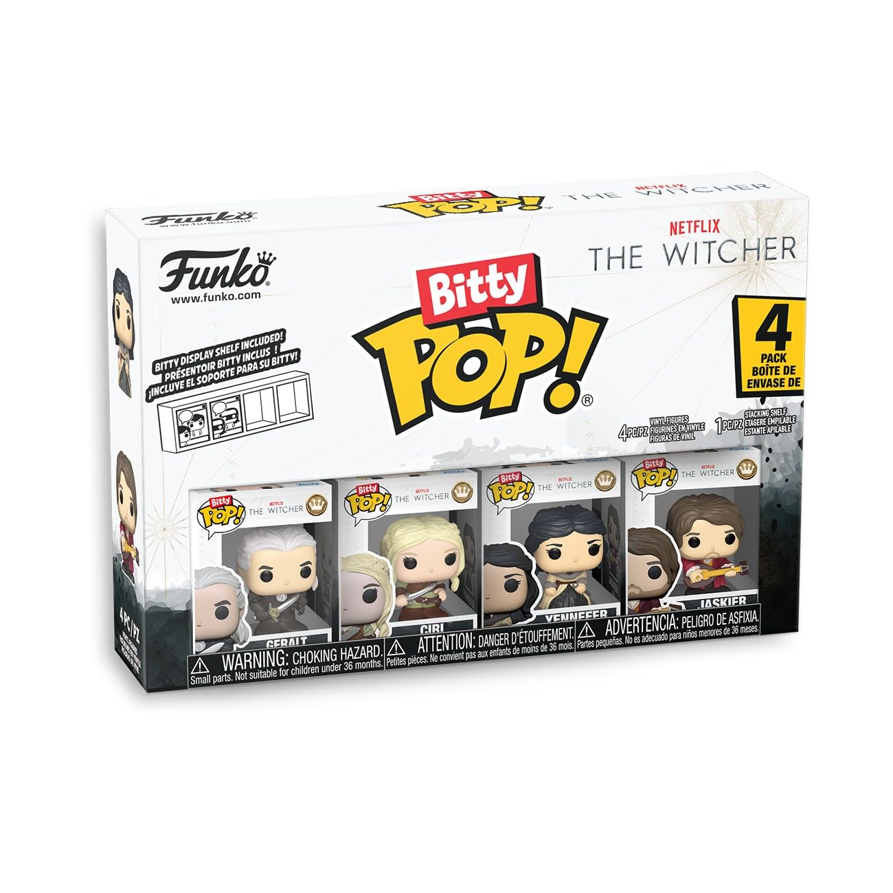 Funko Pop! Bitty: Netflix - Geralt, Jaskier, Ciri, and Yennefer - 0.9 Inch (2.2 Cm) - The Witcher Collectable - Stackable Display Shelf Included