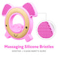Nuby Natural Wood & Silicone Teether: Pig, 3M+, Pink