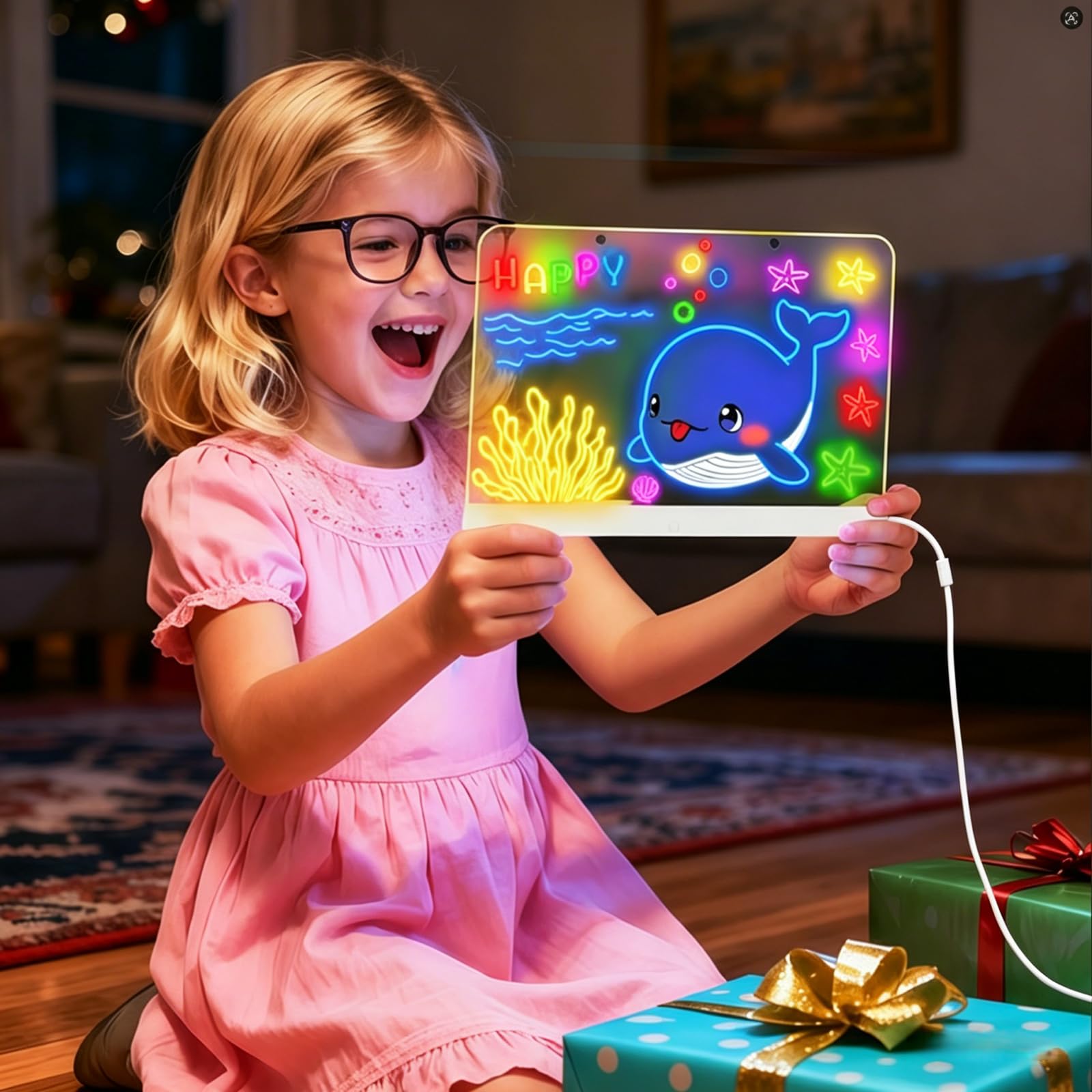 Nuyefo Upgrade LED Drawing Board, Washable Light Up Doodle Board, Acrylic Dry Erase Note Board, led Note Board with Colors, Tracing Pages, with Stand