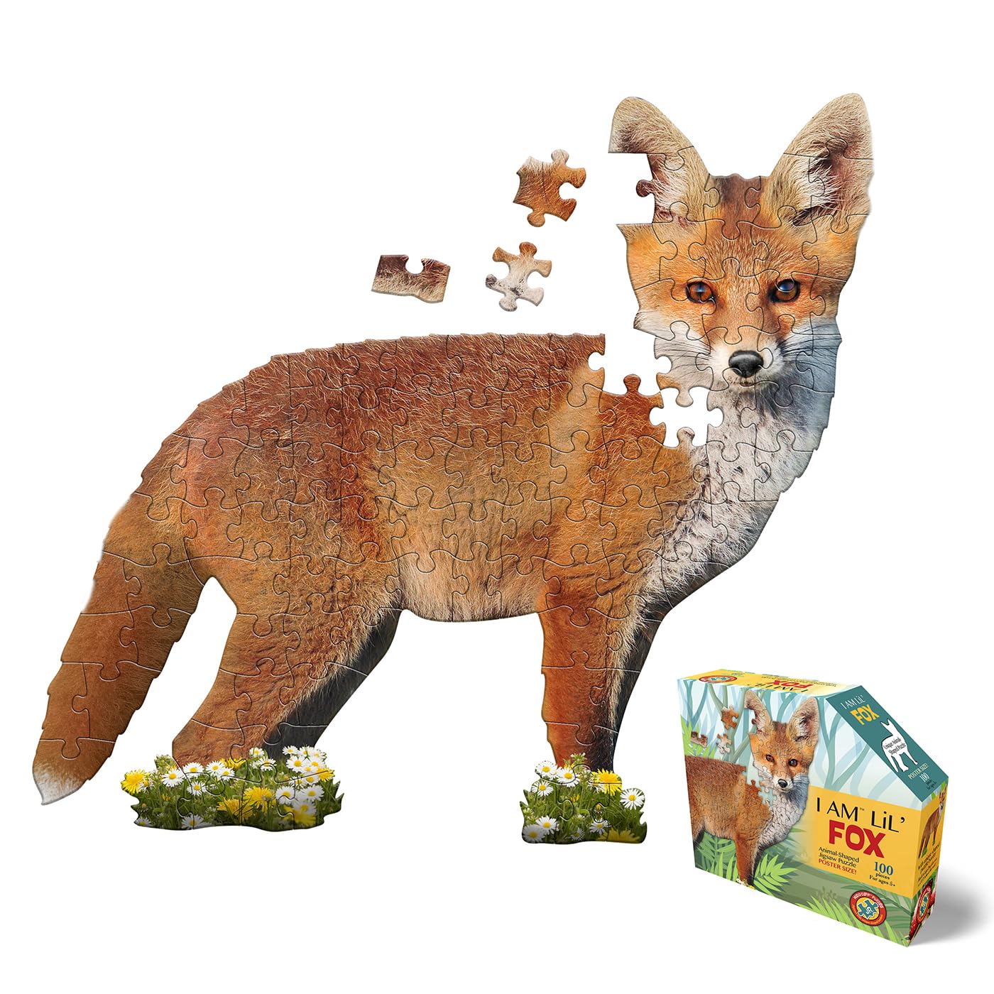 Madd Capp LiL' FOX 100 Piece Jigsaw Puzzle For Ages 5+ - 4001 - Unique Animal-Shaped Border, Poster Size when completed, Puzzle Pieces Are Oversized