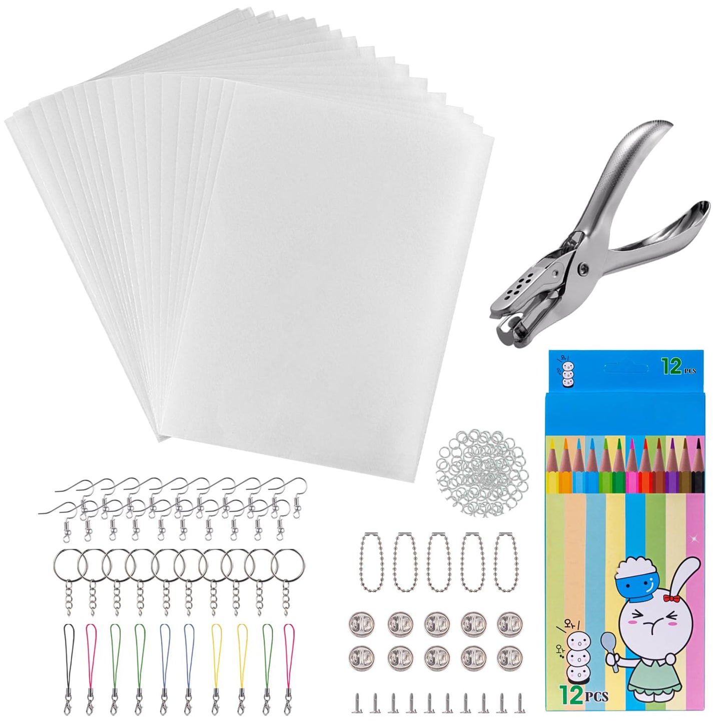 chfine Heat Shrink Plastic Sheets Keychain Kit, 188Pcs Shrinky Dink Sheets Shrinky Dink Paper Shrink Art Kits Including 20Pcs Shrink Paper Sheets