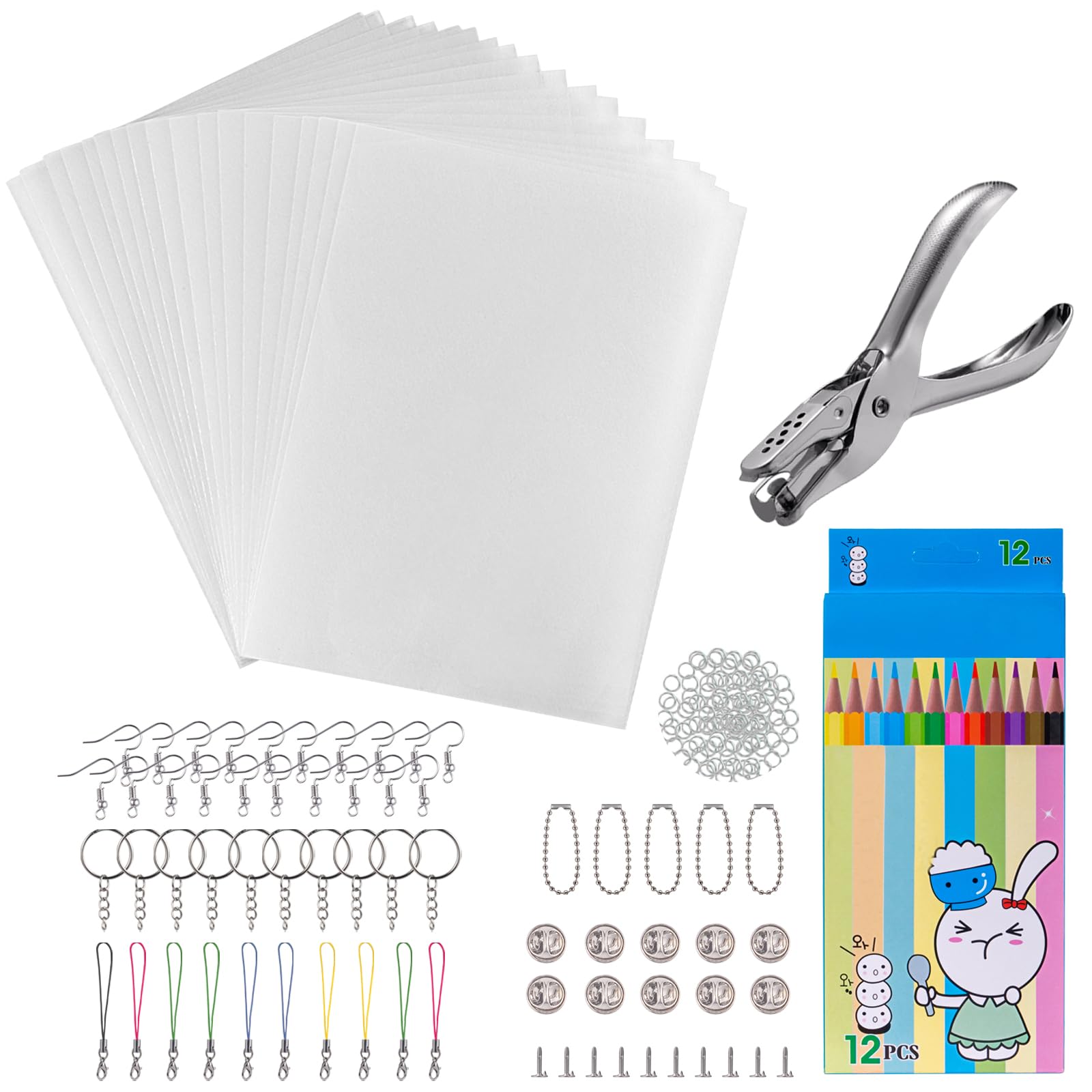 chfine Heat Shrink Plastic Sheets Keychain Kit, 188Pcs Shrinky Dink Sheets Shrinky Dink Paper Shrink Art Kits Including 20Pcs Shrink Paper Sheets
