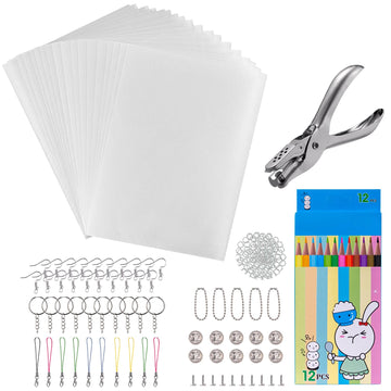 chfine Heat Shrink Plastic Sheets Keychain Kit, 188Pcs Shrinky Dink Sheets Shrinky Dink Paper Shrink Art Kits Including 20Pcs Shrink Paper Sheets