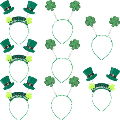 Bememo 8 Pieces St. Patrick's Day Headband Shamrock Clover and Hat Head Boppers