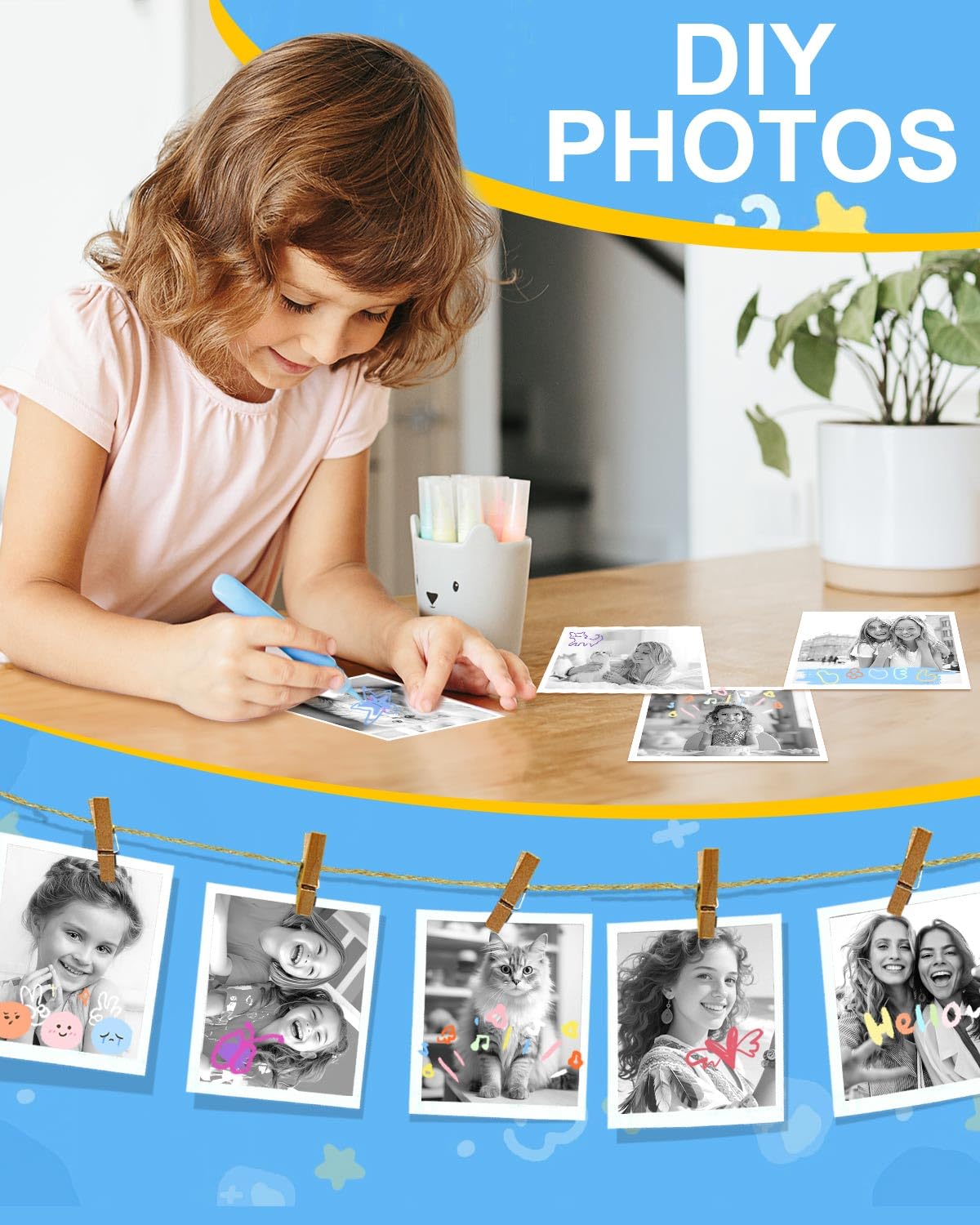 OTJ 12 Rolls Instant Print Camera for Kids Refill Thermal Print Paper Rolls - Photo Album 2.5x3.5 Picture Holder Book Holds 120 Horizontal Photos DIY