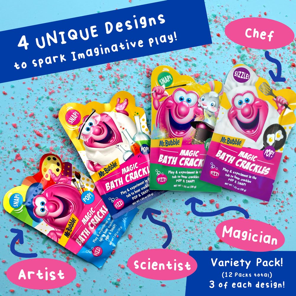 Mr. Bubble Magic Bath Crackles, Fun to add to Bubble Bath to Make Bath Time Exciting for Kids with Colorful Pops and Fizzy Snaps, 1 oz Packet, Pack