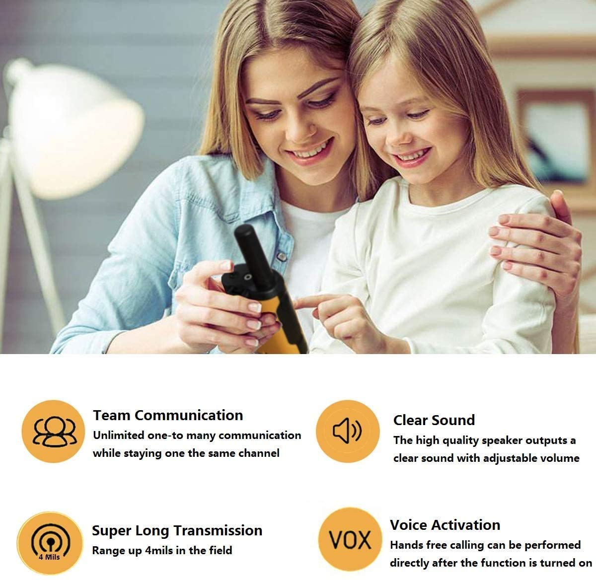 inYYTer 3 Pack New Walkie Talkies for Kids, 4KMs Long Range Kids Walkie Talkies 2 Way Radio Walky Talky, Best Gift for Age 3-12 Boys and Girls Yellow
