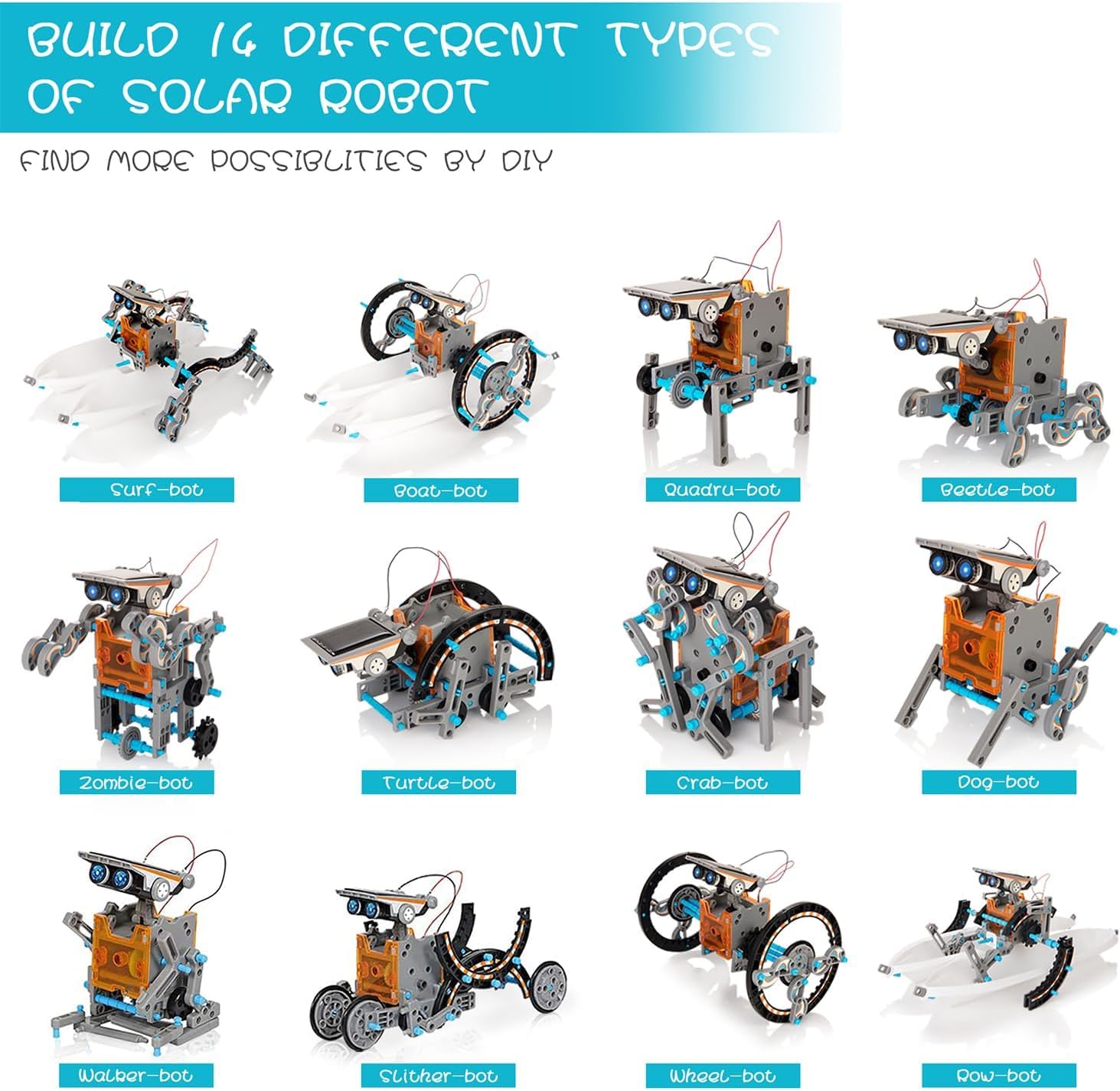 Solar Robot Kit, 14-in-1 STEM Building Toy for Kids DIY Science Robotic Set