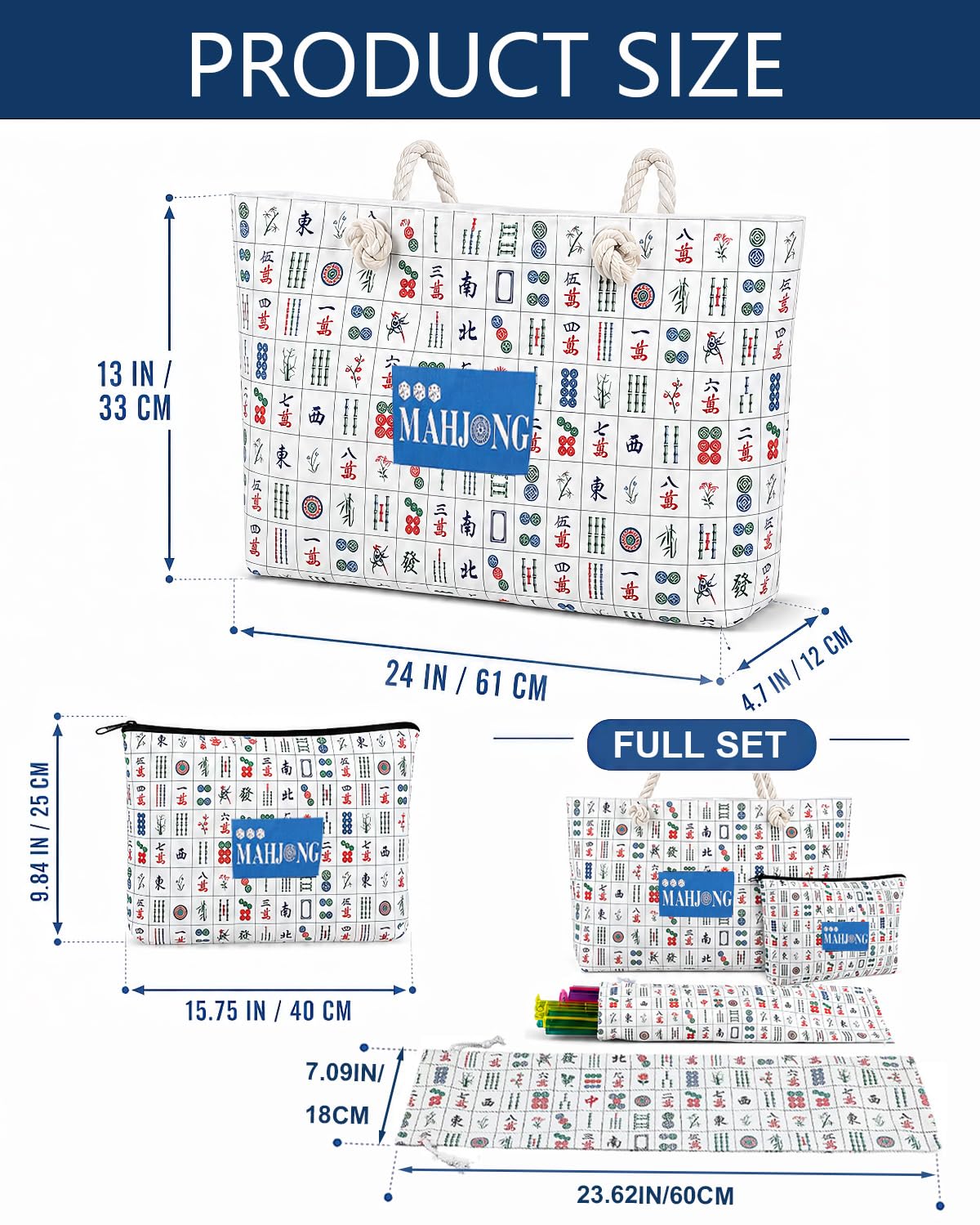 Miyxsin American Mahjong Bags for Tiles and Racks, 3 Pcs Empty Mahjong Carrying Bags, Large Canvas Travel Carry for Travel Mah Jong Accessories,
