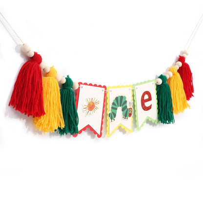 Hungry Caterpillar One High Chair Banner - Fruit Theme Decorations? 1st Birthday, Kindergarten Decorations Banner, One Year Old Party Background Photo