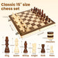 LEAP Magnetic Wooden Chess Checker Sets 15.5 inch Foldable Chess Board 3 inch King Height Chess Pieces, Upper Magnetic Checker Storage Slots