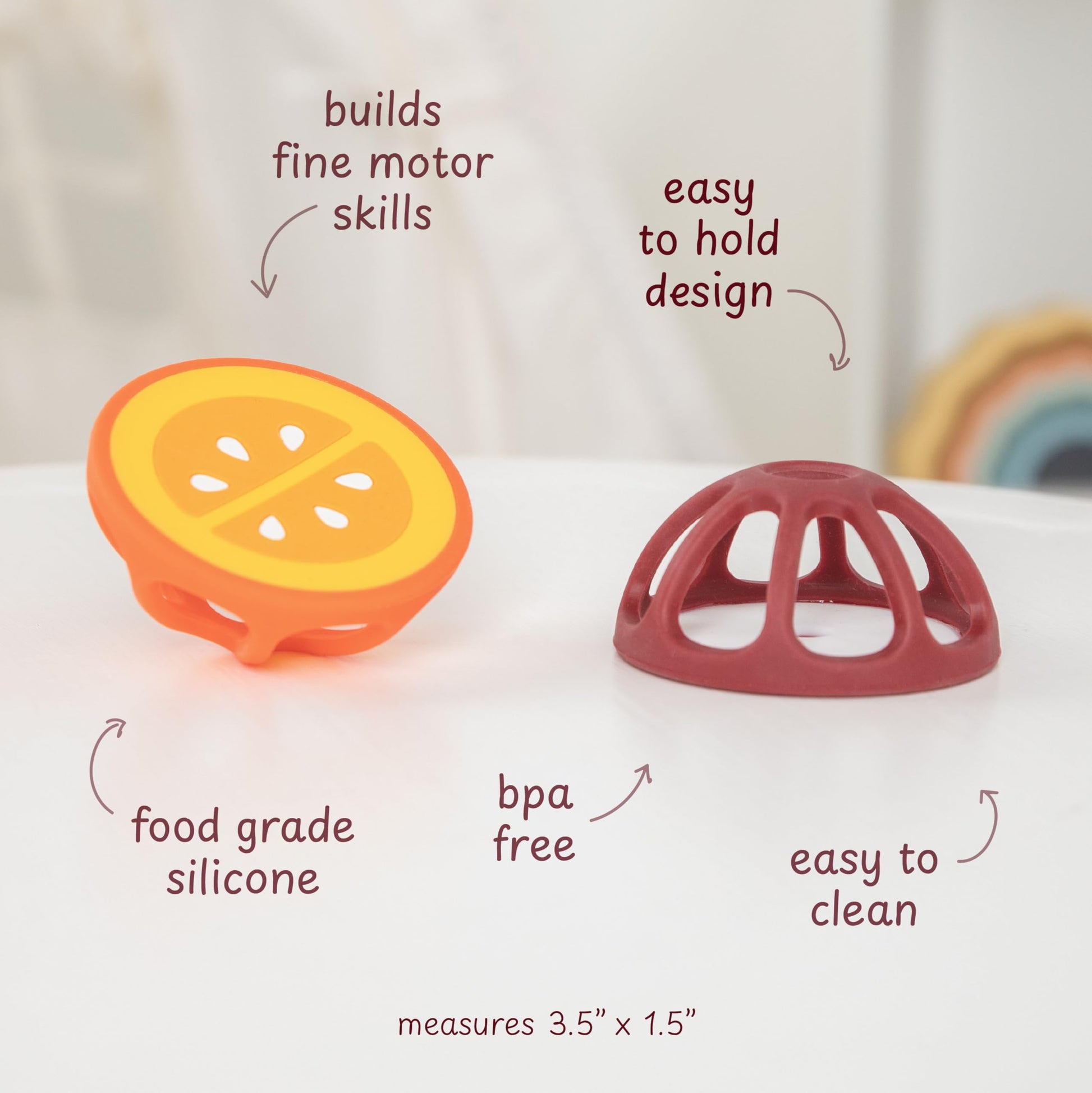 Orange and Mangosteen Silicone Teethers Baby Teething Toys, Newborn Essentials Must Haves, Easy-to-Hold Design Teething Ball Baby Essentials, BPA-Free