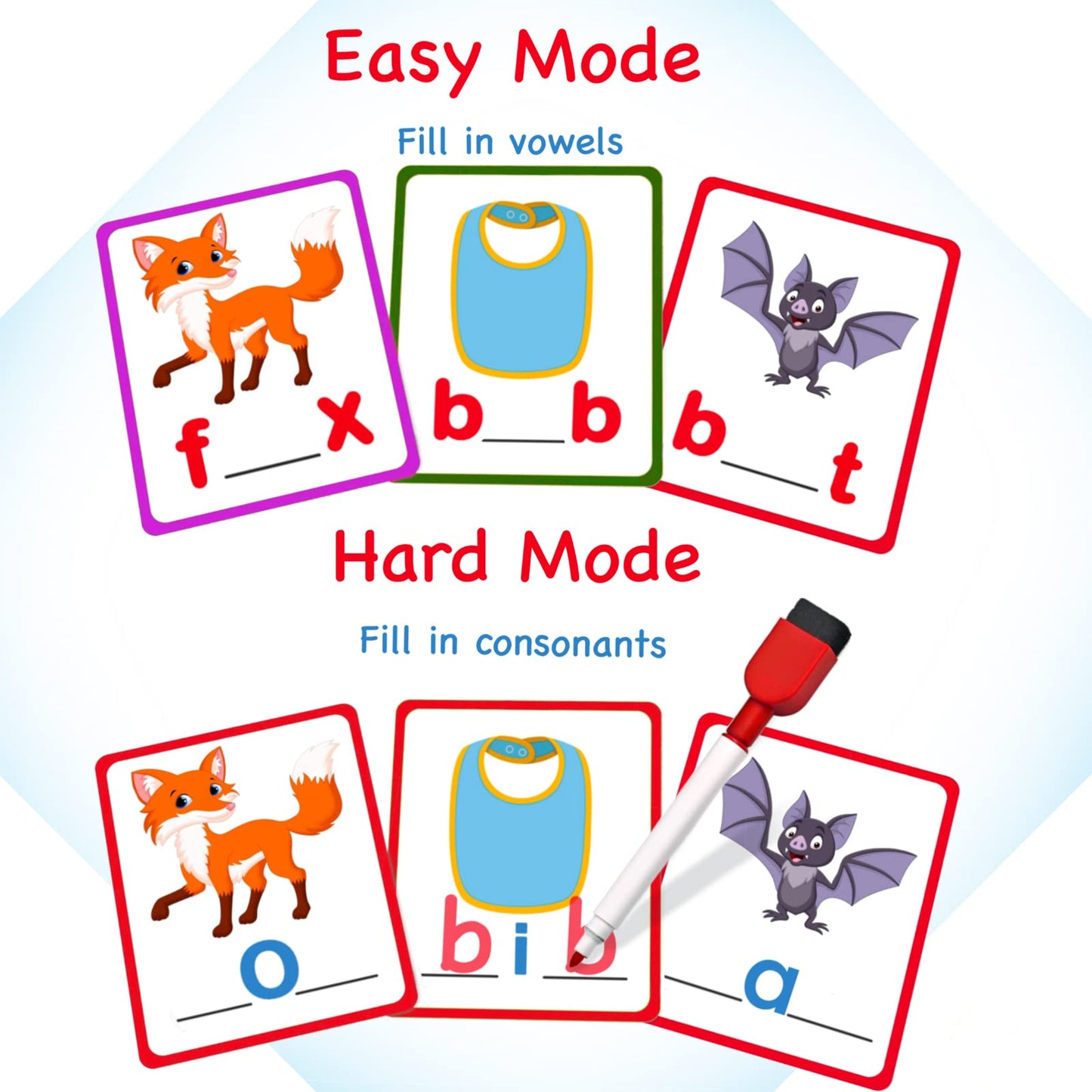 100 Short Vowel Spelling Flashcards, Handwriting Cards Learn to Write CVC Sight Words CVC Words Games for Kindergarten Learning Activities, Montessori