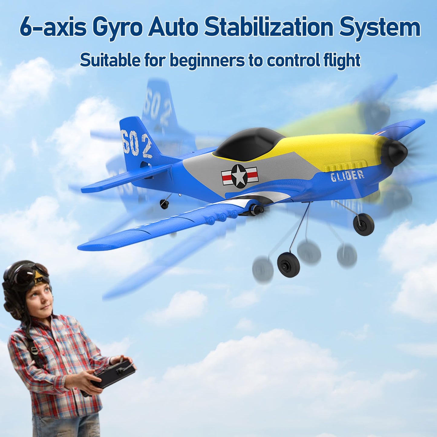 Toileum RC Plane Drone, 3 Channel RC Remote Control Airplane,2.4GHz with 2 Batteries 6-axis Gyro Stabilizer,Foam Airplanes Toy Planes for Kids Boys