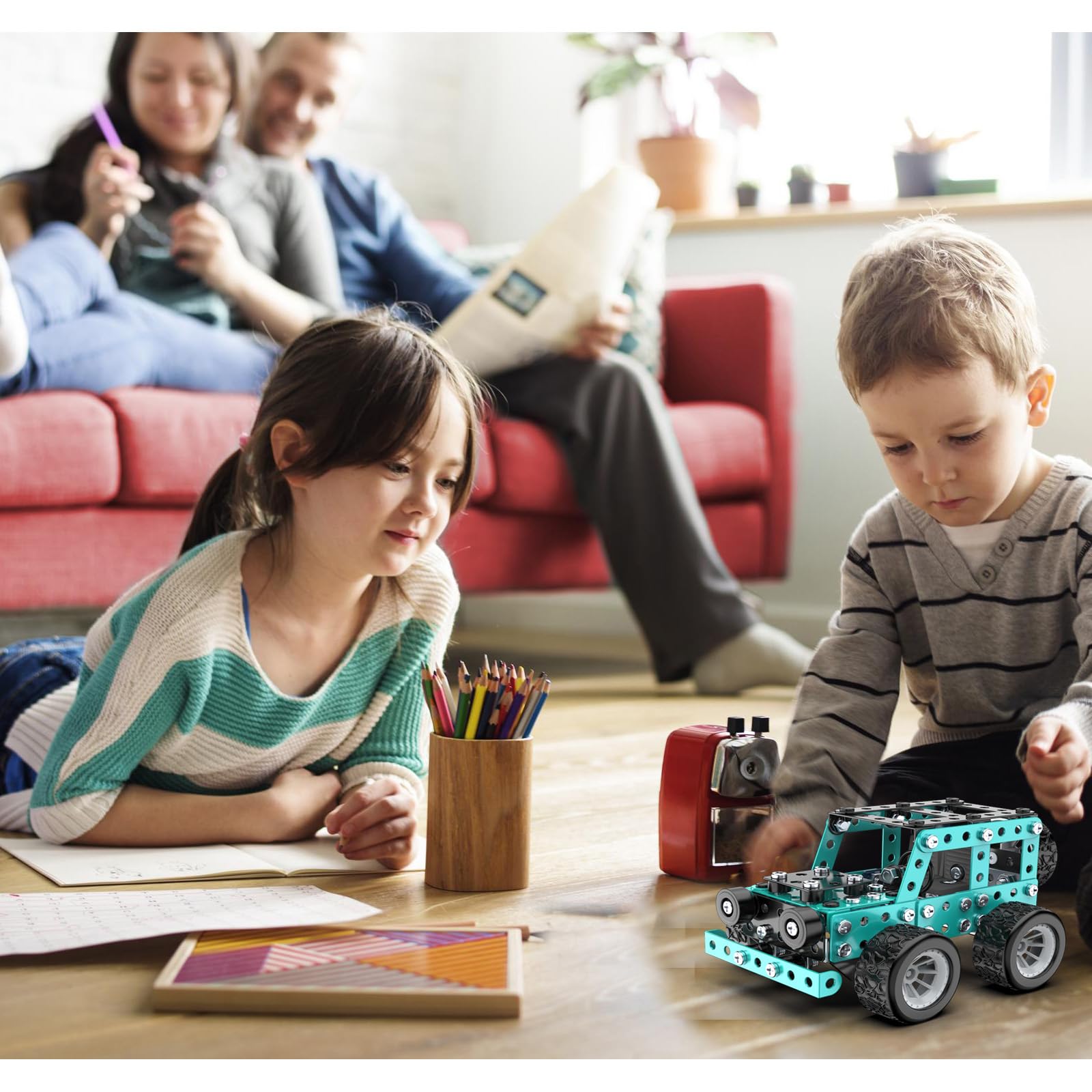 Jansfuren Car Model Building Toys STEM Erector Set for Back to School Assembly Metal Jeep, Building Car DIY Interactive Construction Toy for Kids