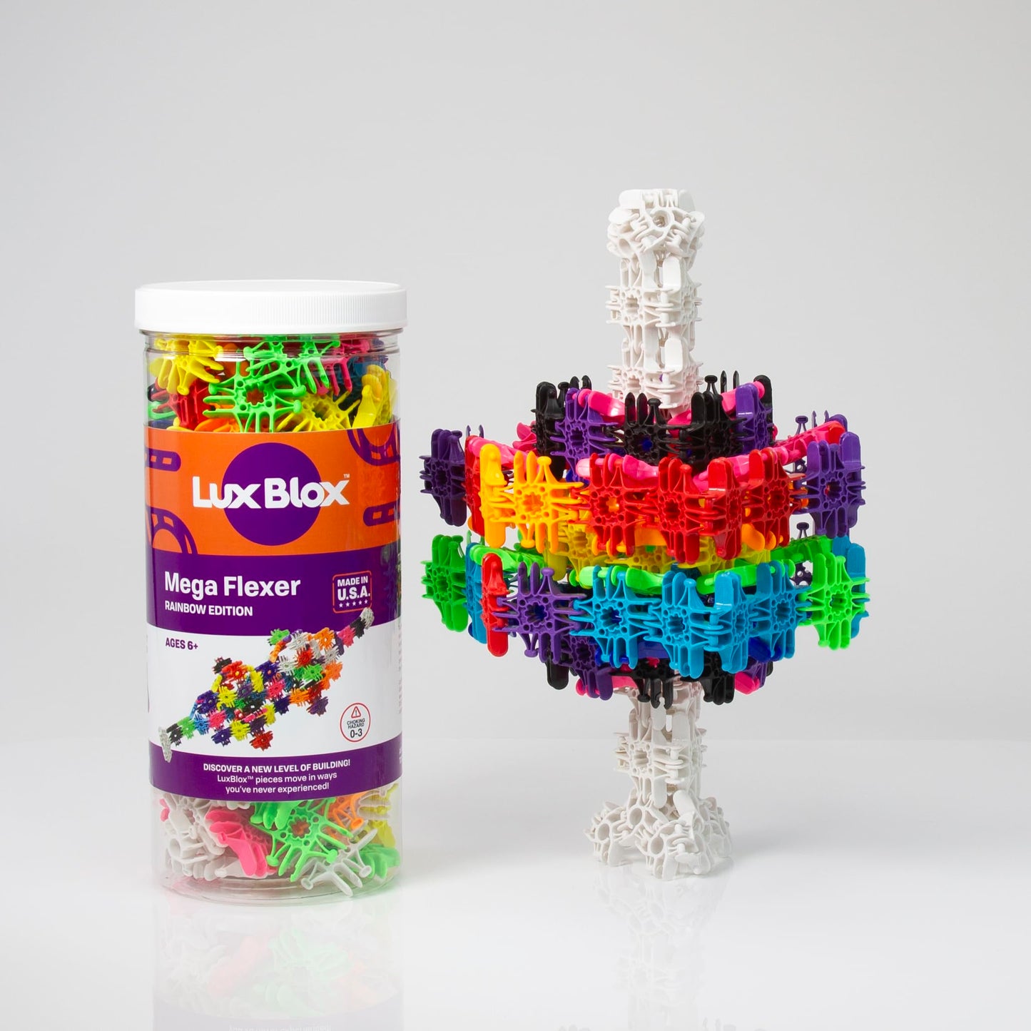 Lux Blox Mega Flexer Rainbow Building Set - 143 Piece Flexible STEM Construction Toy for Kids Ages 6+ | Fidget Sensory Toy | STEAM Learning Blocks |