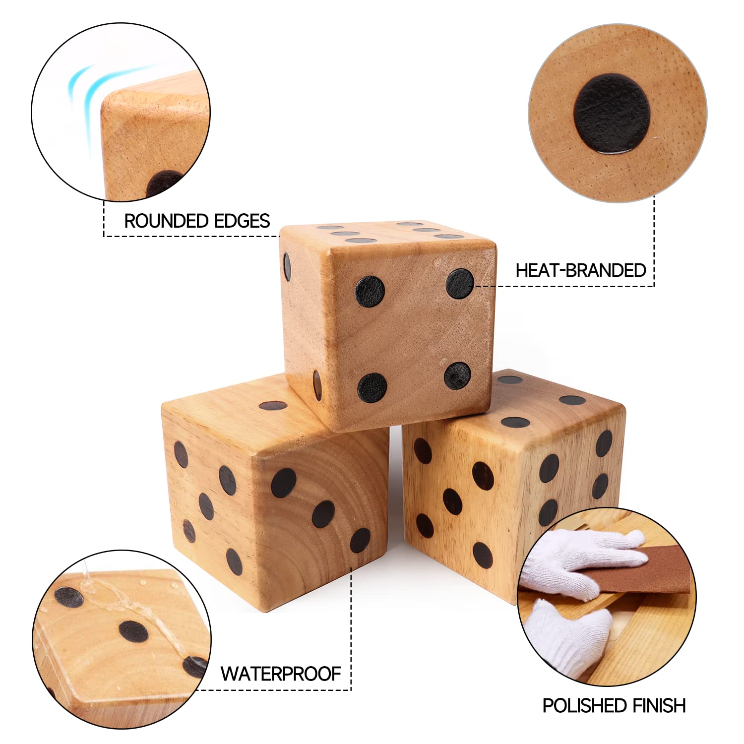 GSE Oak Giant Yard Dice Set with Carrying Bag, Yardzee & Farkle Scorecard