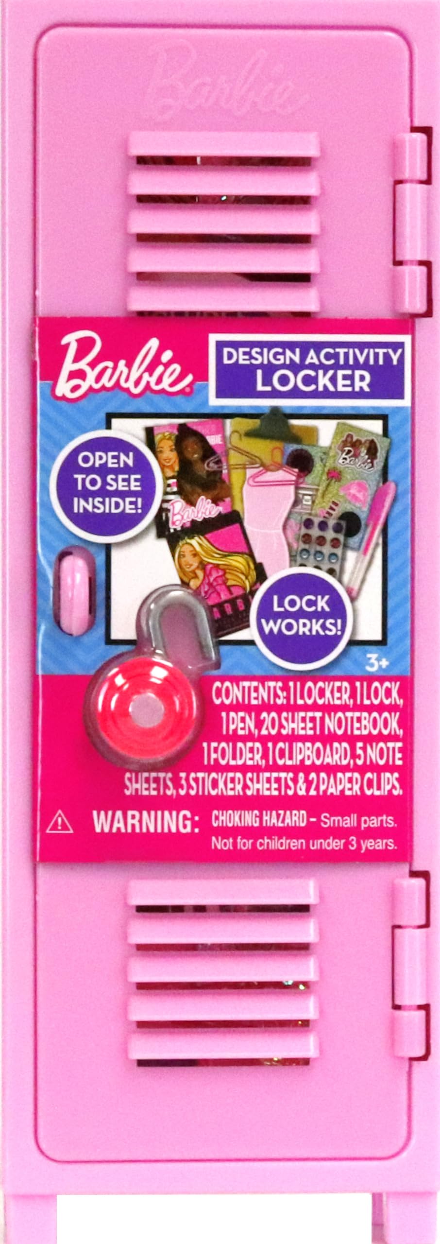 Barbie Design Activity Locker - Creative Kids Craft Set with Mini Journal, Stickers, Clipboard & Working Lock, Portable Art Locker Playset Ages 3+