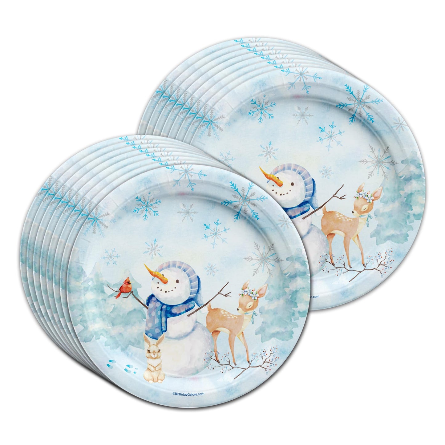 Snowman Winter Onederland First Birthday - 32 Piece Disposable Party Supplies - Decorations for Snowflake Boy's 1st Birthday Round Party Plates
