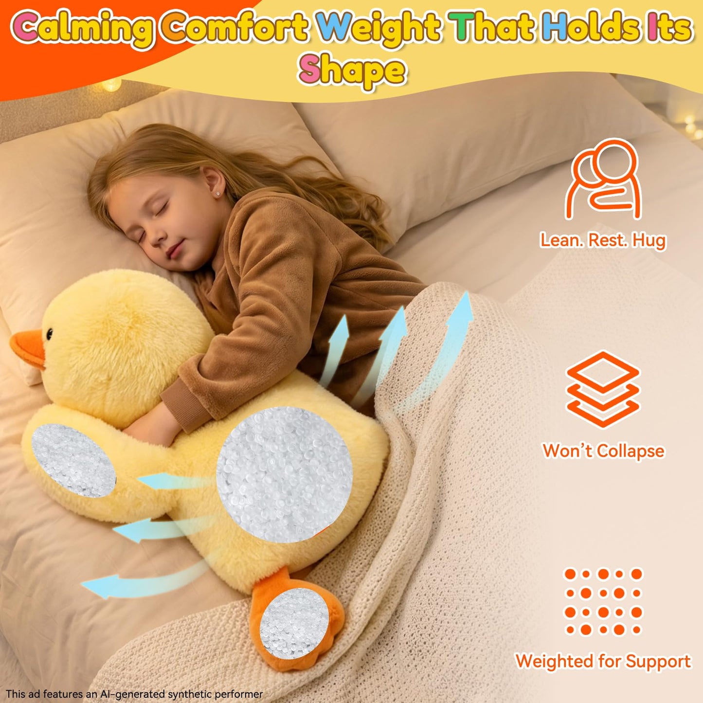 QUIRAI Duck Stuffed Animal Weighted Plush,Yellow Duck Weighted Stuffed Animals Plush Pillows for Kids & Adults, Cozy Bedtime, Reading & Relaxing