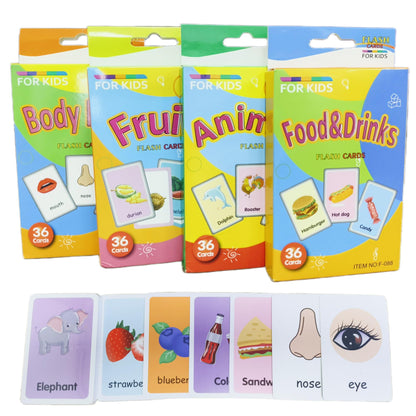 Flash Cards for Toddlers, Educational Learning Set of 144, Body Animal Food Fruit Cards, Ages 3-6, Montessori Preschool Learning Toys for Kindergarten