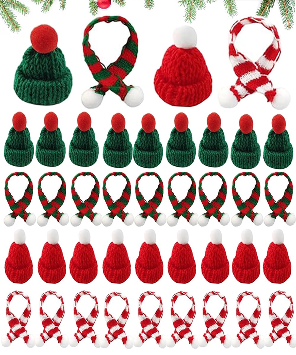 SUZLFTDZSW Mini Knit Hat Christmas Scarf Set Mini Santa Hats for Crafts Christmas Decorations Tree Ornaments for DIY Craft Art Snowman Doll Winter