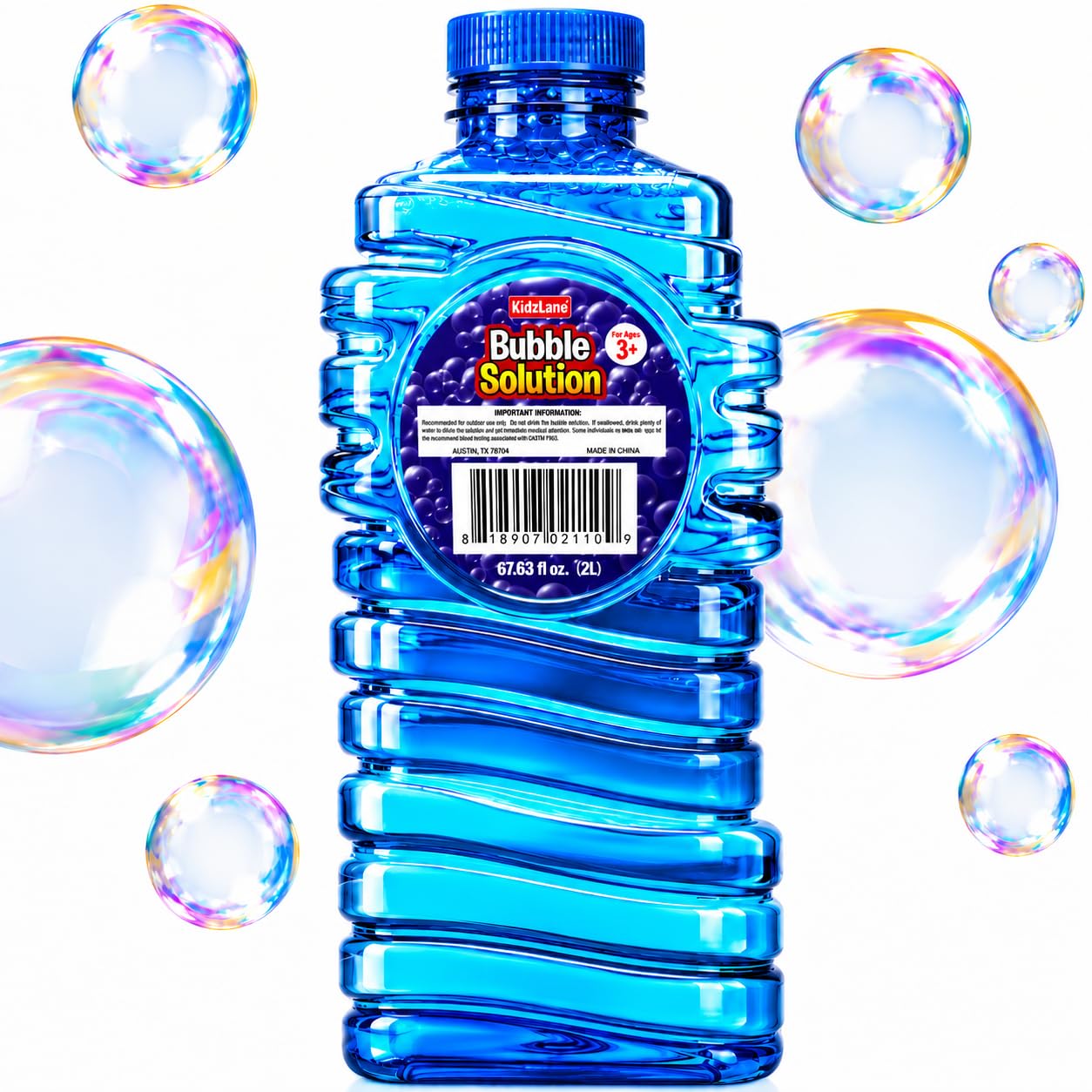 Kidzlane Bubbles Solution Refill 67.63 oz - Large and Easy-Grip Bottle for Bubble Machine, Guns, and Wands - Toddler Liquid Refill for Ages 3