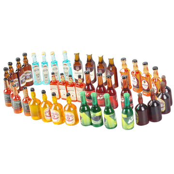 40pcs Miniature Mini Fake Beer Bottles Toys, Mixed Wine Drinks Decoration Beer Glass Model, Beer Can Beer Bottle Models for Fairy Garden Pub Bar Dolls