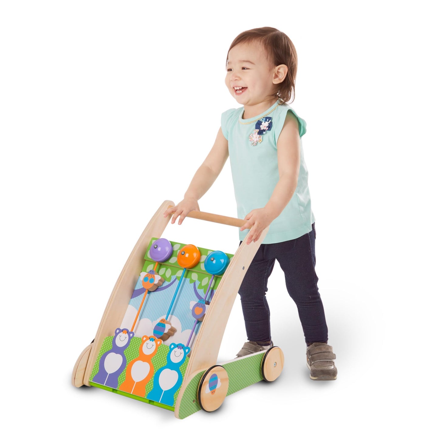 Melissa & Doug First Play Forest Friends, Wooden Push Toy with Bells