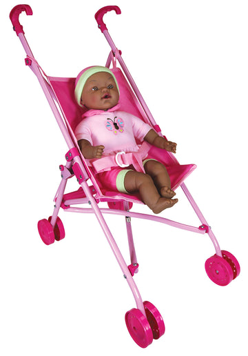 Doll Umbrella Stroller Set with 16" Baby Doll (African American)