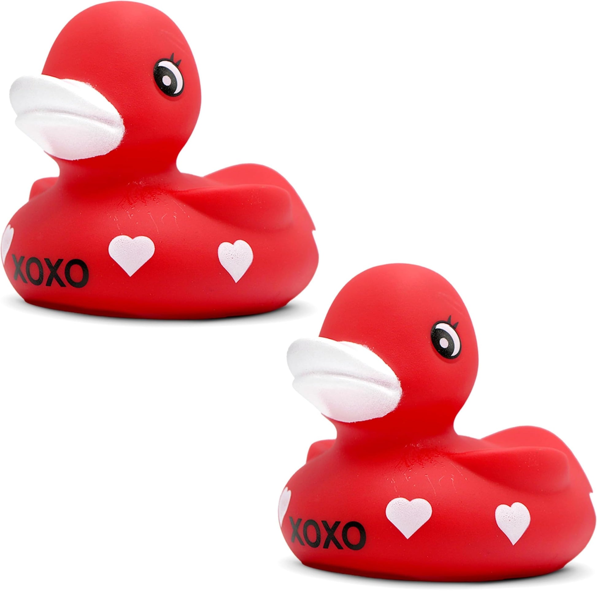 4E's Novelty 3" Valentines Rubber Duck - 2 Pack Large Red XOXO Sweetheart Ducky for Romantic Decoration, Jeep Ducking, Bath Toy, Cake Topper, Party