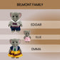 OLEOCA Family Gray Elephant Figures - Set of 3 Collectible Flocked Mini Dolls with Removable Clothes, Miniature Dollhouse Pretend Play Figures for