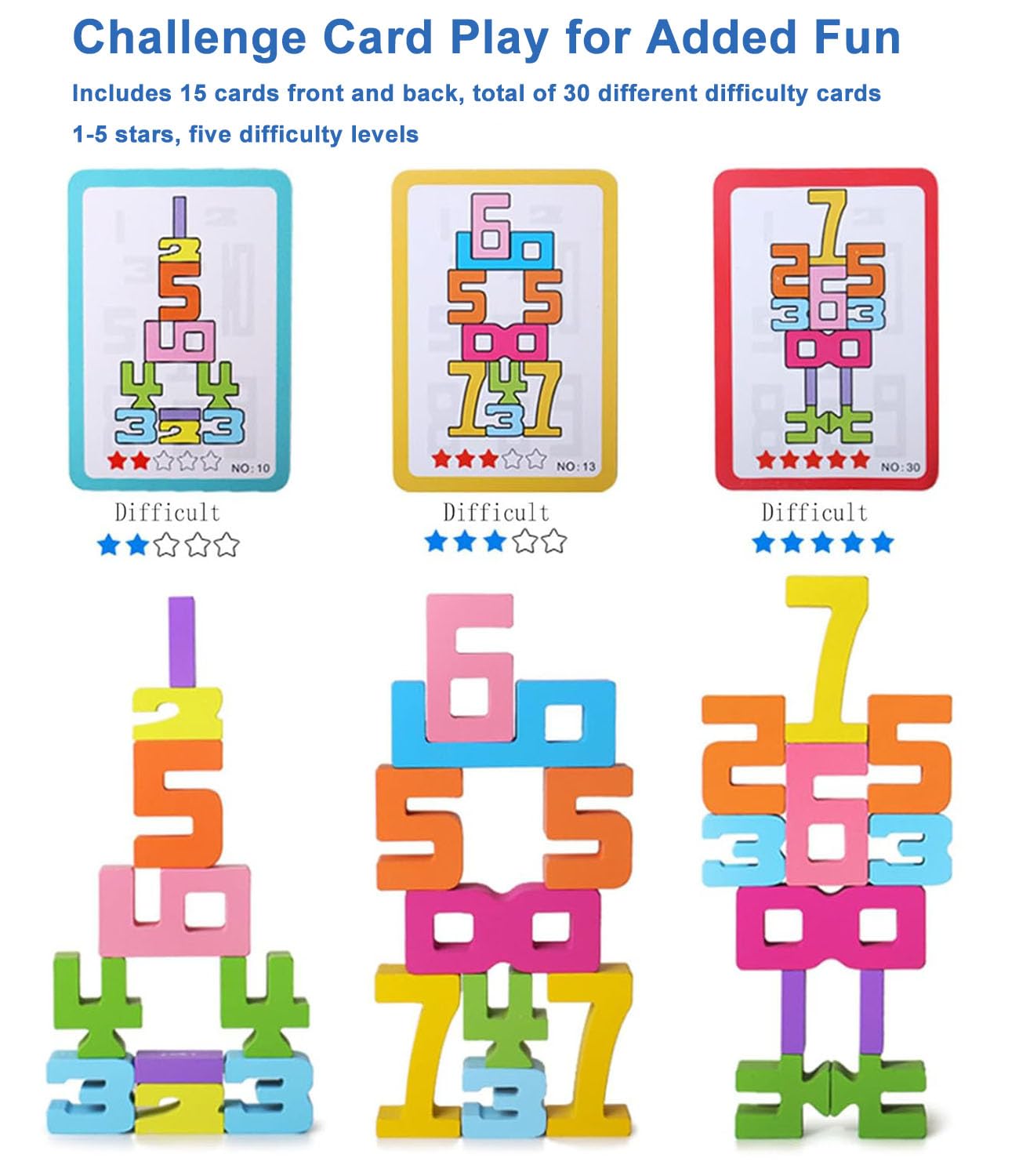JoyfulPieces 20Pcs Wooden Number Building Blocks,Montessori Number Block Math Learning Toys for Kids,Digital Educational Stacking Counting Toys,Gifts
