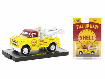 M2 1970 Chevy C60 Tow Truck Yellow with Red Top and Yellow Interior Shell Oil Limited Edition to 7800 Pieces Worldwide 1/64 Diecast Model Car