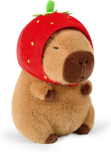 Sebil Capybara Plush Stuffed Animal with Turtle Backpack for Kids Adults Birthdays Valentines Gift (Strawberry)