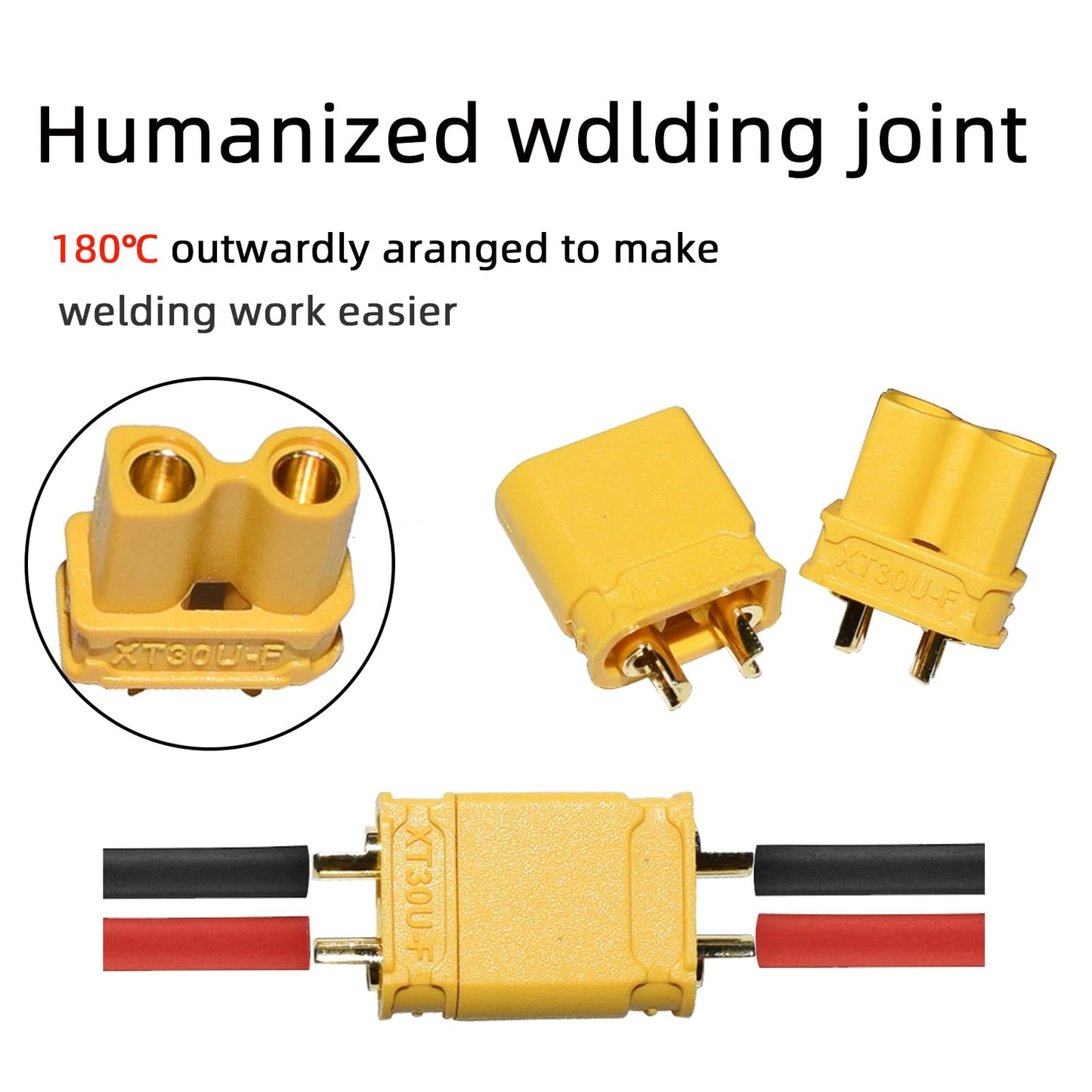 XT30 Connectors XT30 Female and Male Connector Plugs with 2 Pieces Shrink Tubing for RC Car/Boat/LiPo Battery