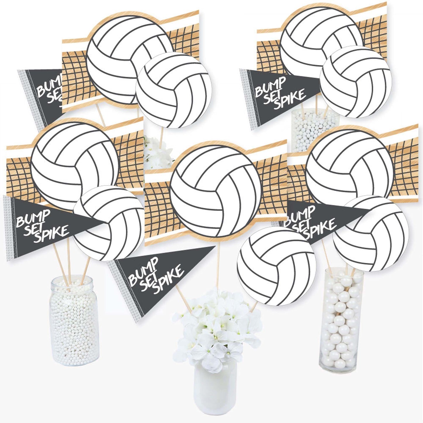 Big Dot of Happiness Volleyball Centerpiece Kit - Sports Theme Party Table Decorations - Double-Sided Premium Cardstock Birthday Table Toppers
