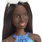 Barbie Loves The Ocean Doll with Brown Hair Weariing Tropical Print Dress & Accessories, Fashion Doll & Clothes Made from Recycled Plastics