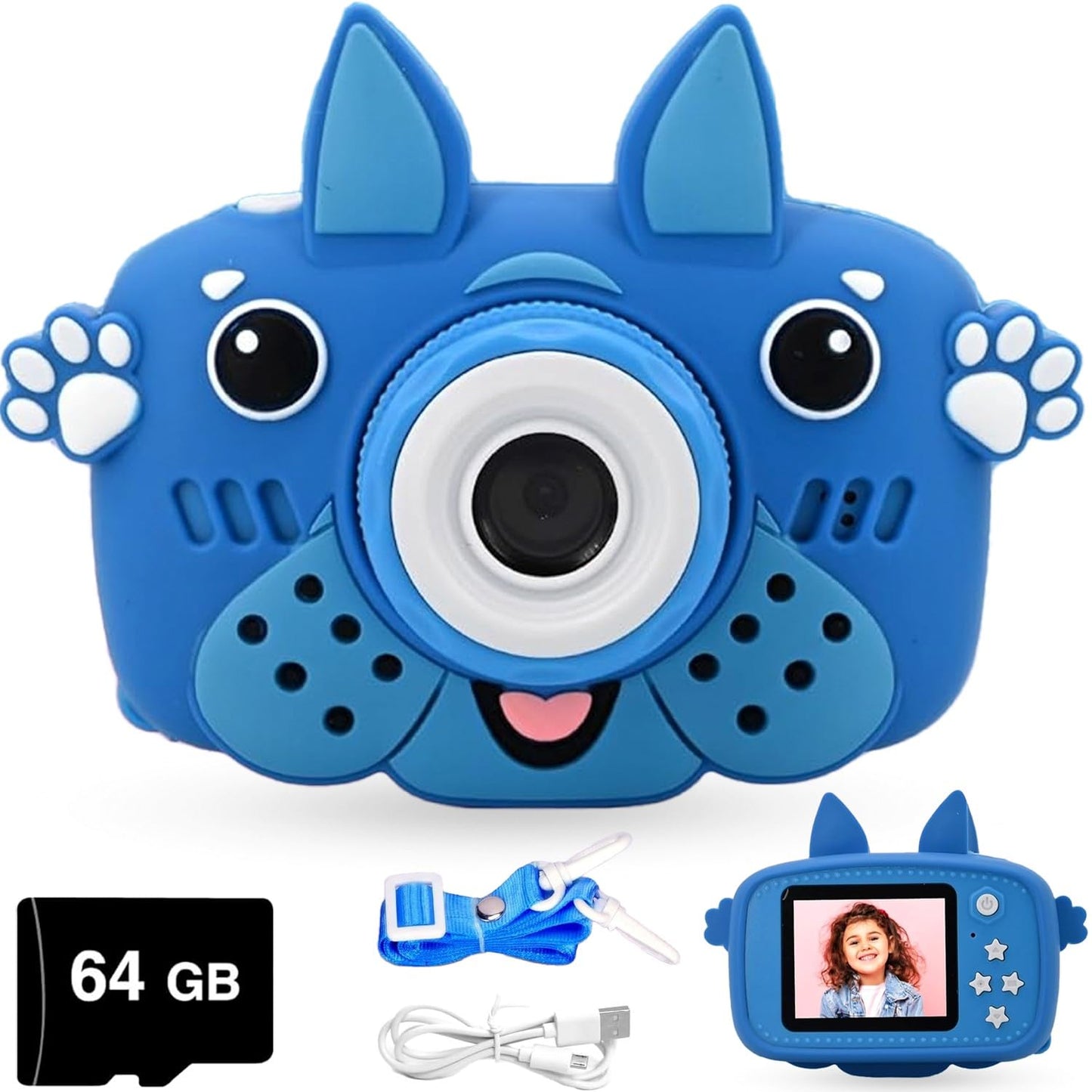 GKidz Kids Camera for Boys & Girls Toy Camera Age 3-12 Years Old Young Photographers with 64GB SD Card, Hanging Belt & Durable Silicone Case Ideal