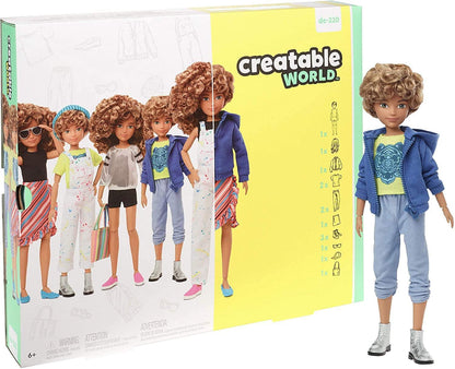 Creatable World Deluxe Character Kit DC-220 Customizable Doll with Blonde Curly Hair, 6 Pieces Doll Clothes, 3 Pairs Shoes and 2 Accessories, Creative