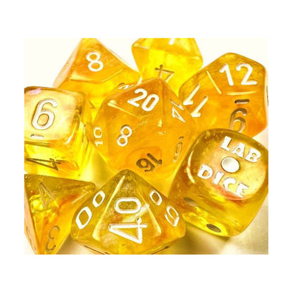 DND Dice Set-Chessex D&D Dice-Lab Dice 6: Borealis: 7Pc Polyhedral Canary/White Luminary (w/Bonus die) Dice Set-Dungeons and Dragons Dice Includes 7