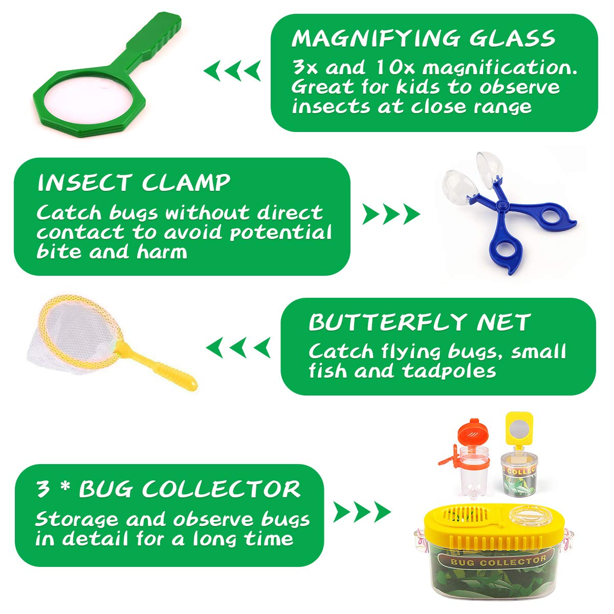 24 Pcs Kids Explorer Kit & Bug Catcher Kit for Kids, Outdoor Toys Adventure Camping Kit with Drawstring Bag, Binoculars, Compass, Butterfly Net