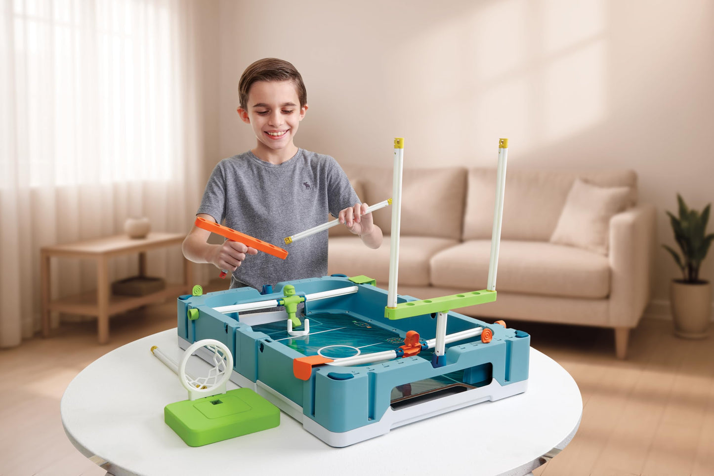 EastPoint 5-in-1 Tabletop Stadium Game Center - Teal, Plastic - Foosball Table Competition - Air Hockey Table for Kids Fun - Pinball Machine