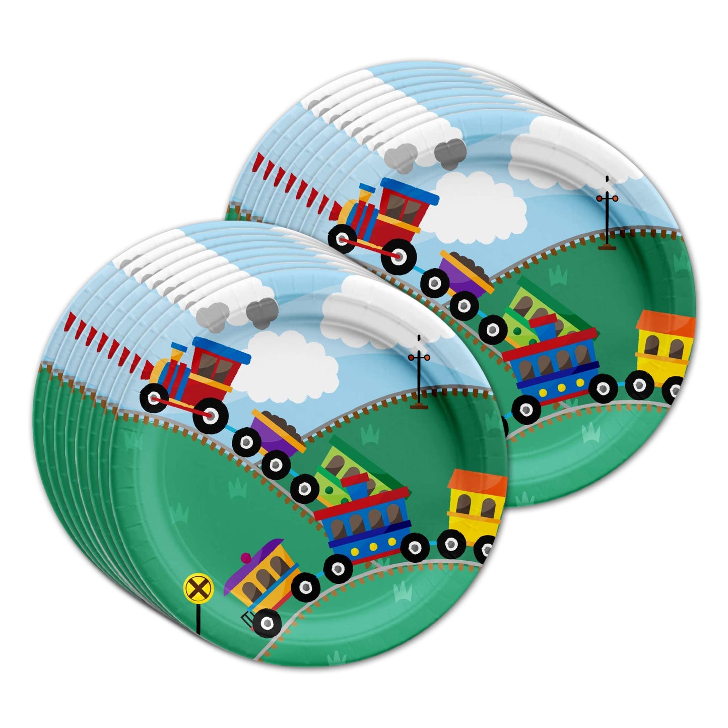 Train Birthday Party Supplies Set Plates Napkins Cups Tableware Kit for 16