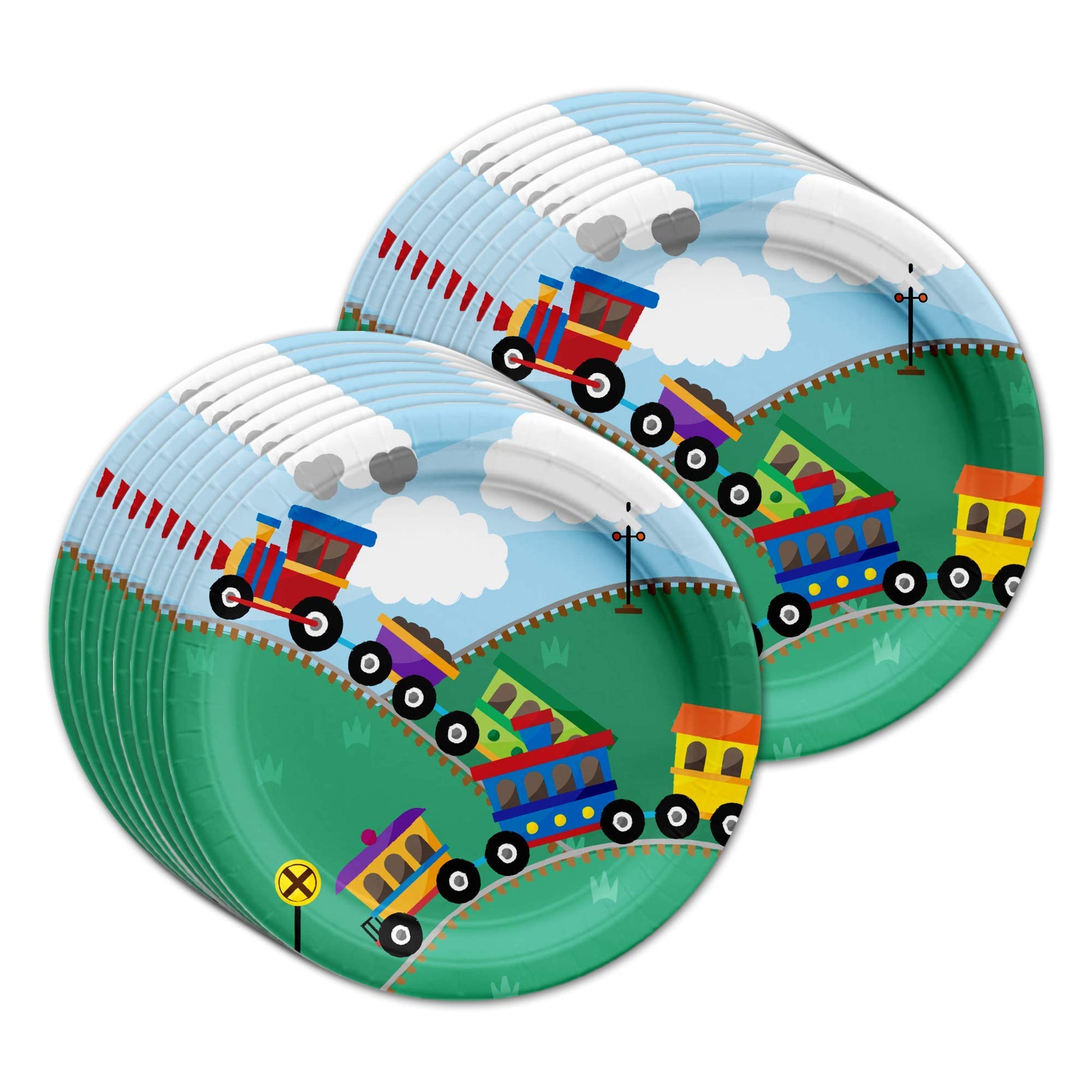 Train Birthday Party Supplies Set Plates Napkins Cups Tableware Kit for 16