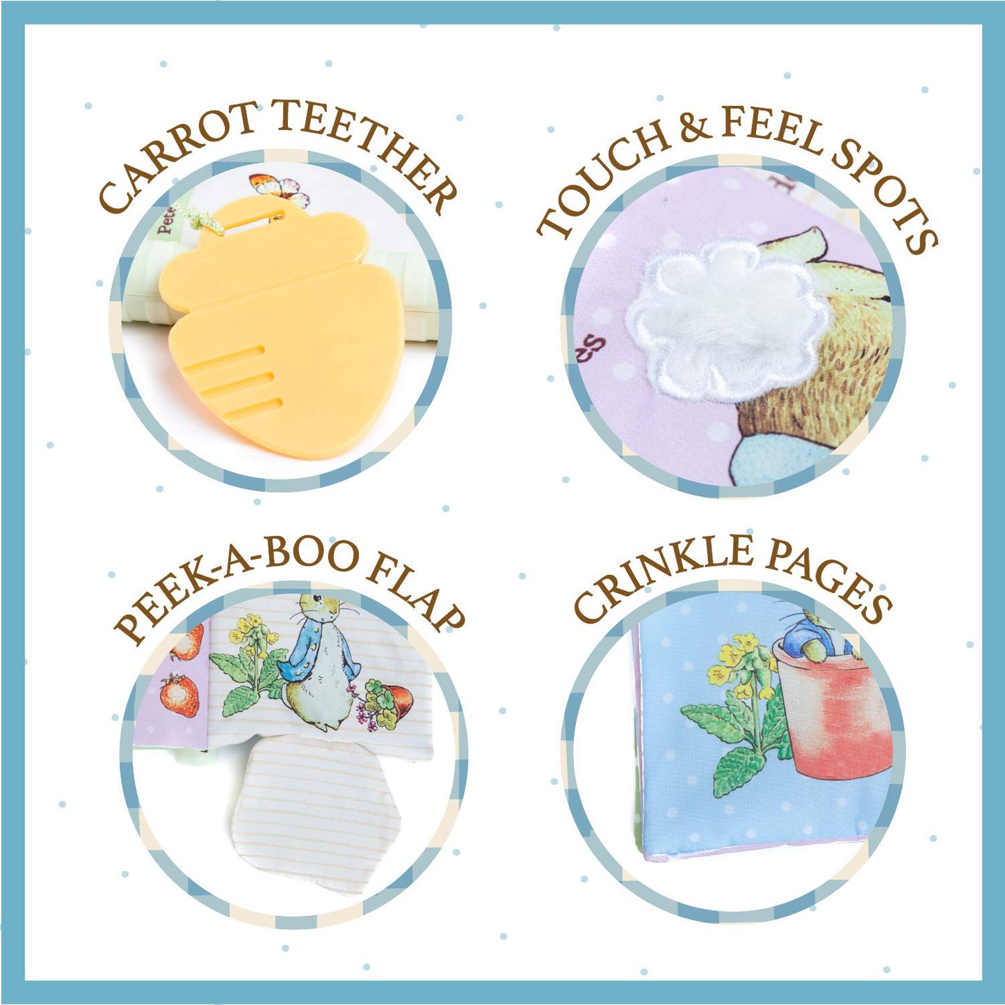 Beatrix Potter Peter Rabbit Soft Teether Book with Sensory Spine and Carrot Toy